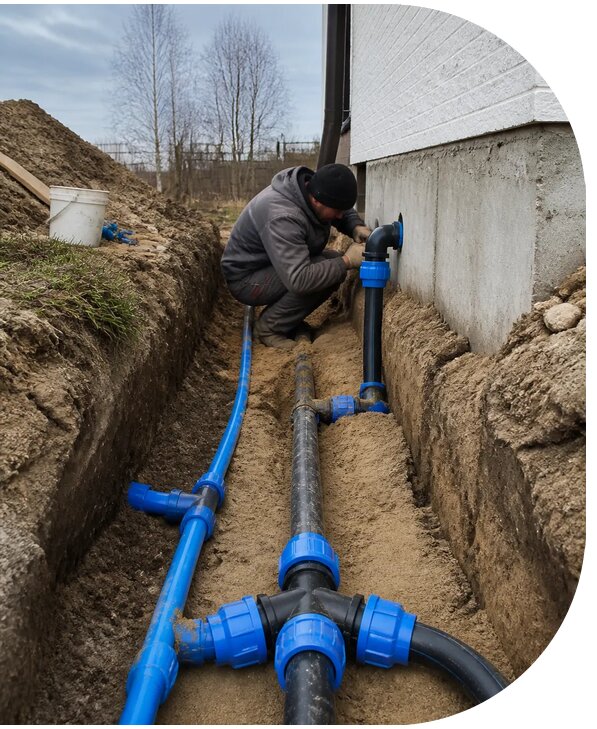 Монтаж наружного водопровода на участке под ключ в Тольятти